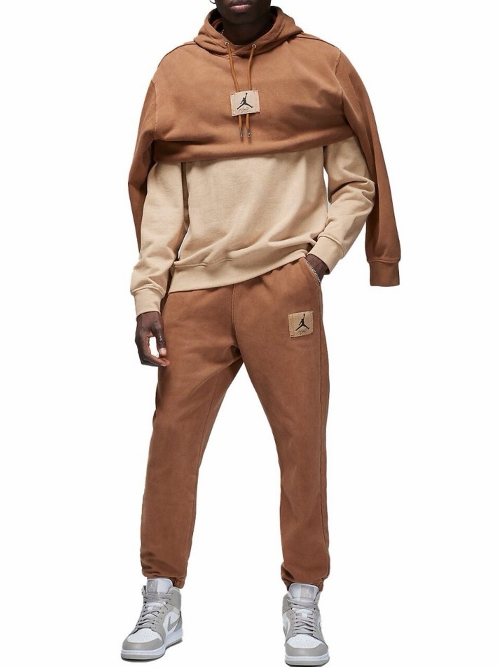 Nike Jordan Essentials SET Brown Men Statement Flight Fleece Hoodie/Sweats Sz L - Picture 5 of 10